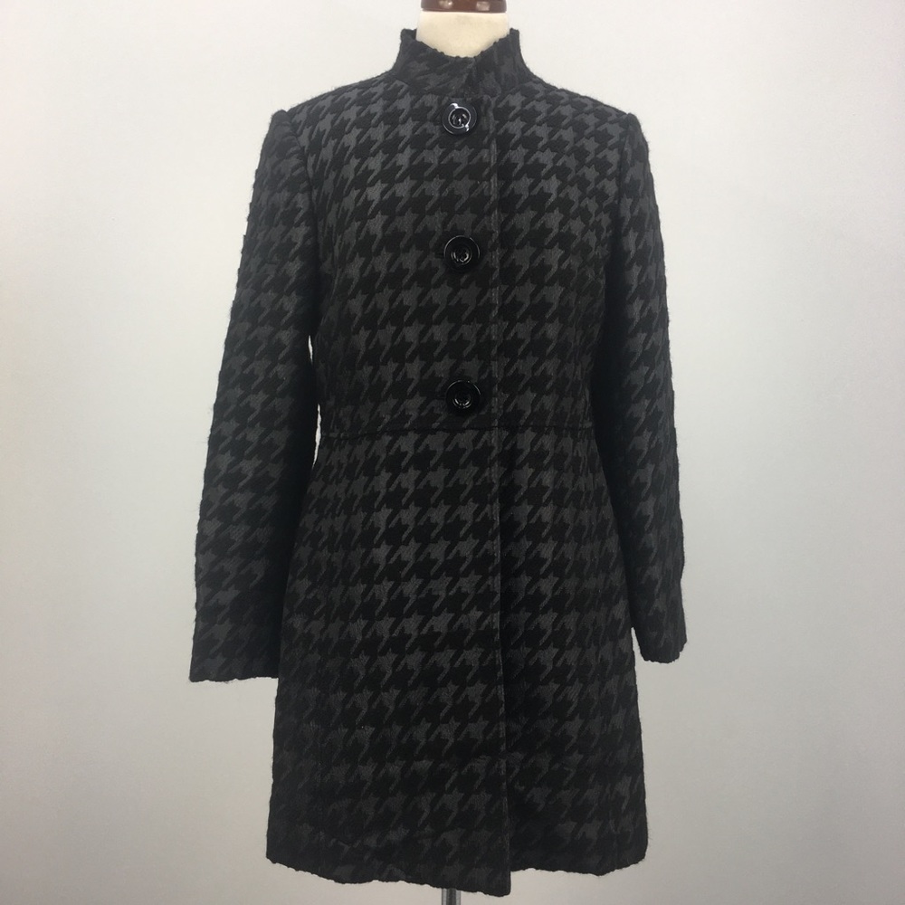 Vtg Donna Degnan Black Grey Houndstooth Pea Coat.